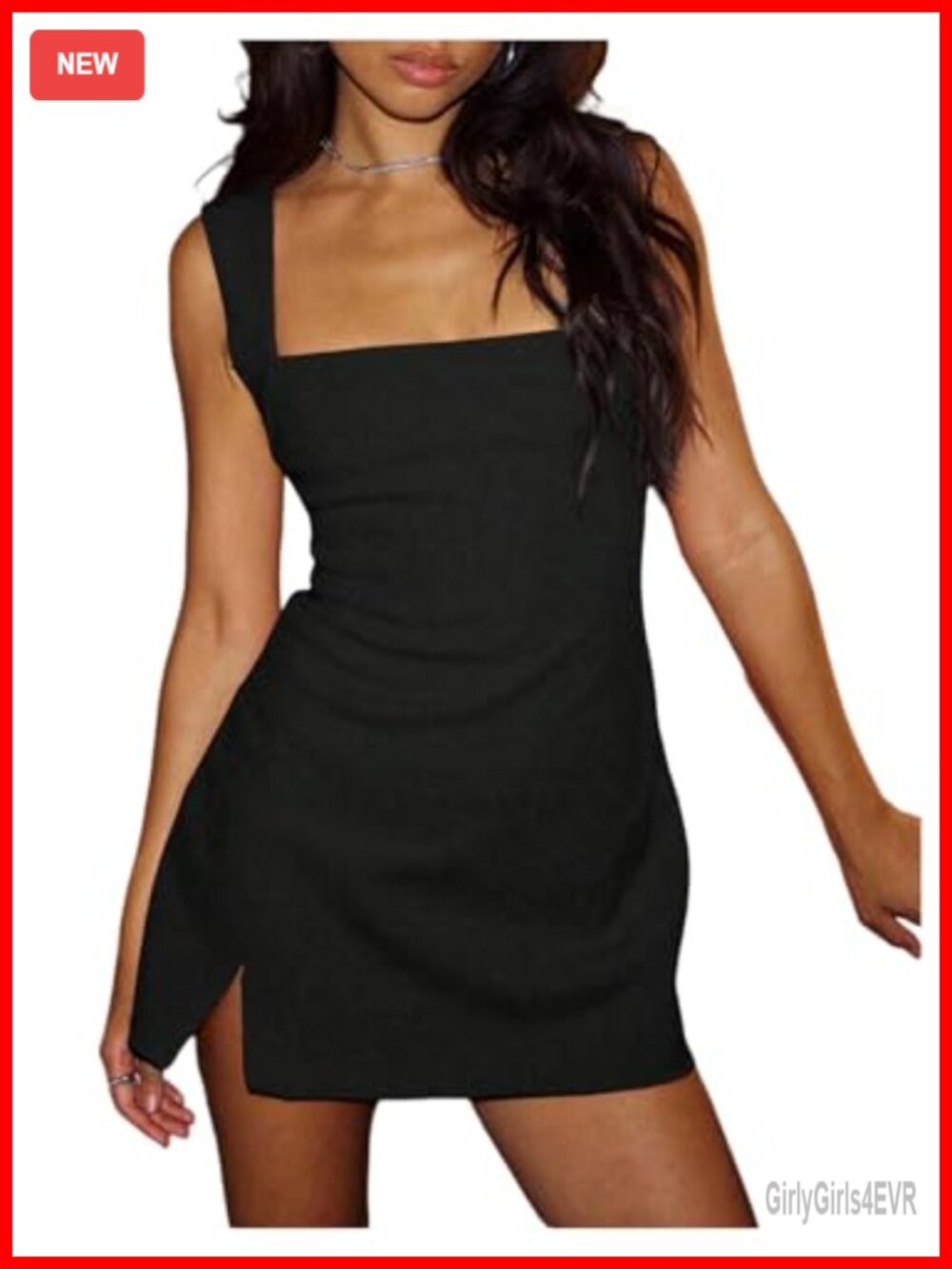 Sleeveless Square Neck Side Slit Mini Dress for Night Out
